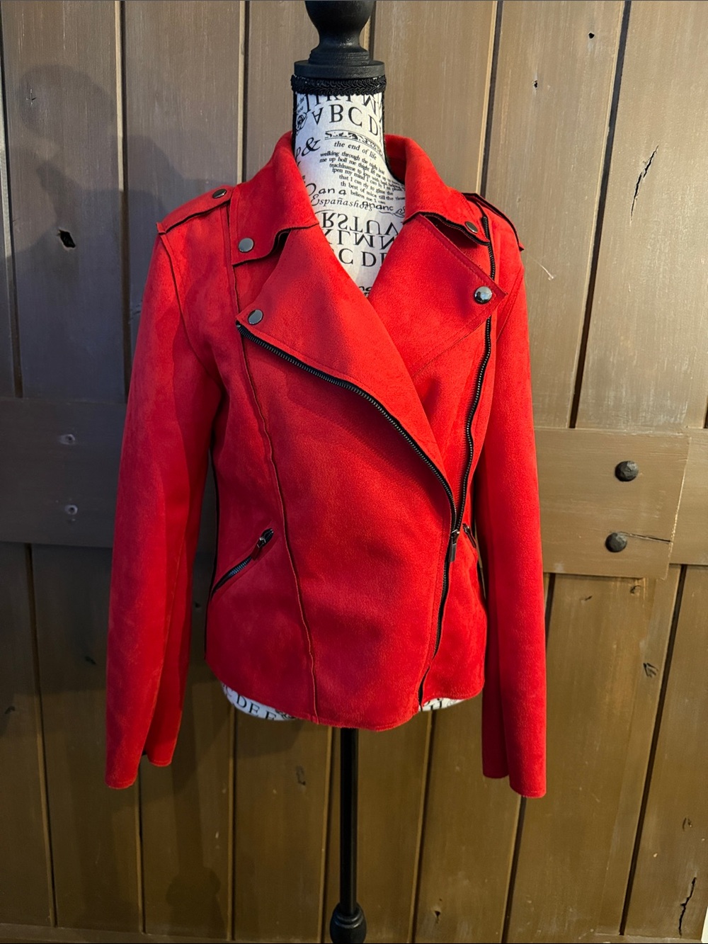 Philosophy‎ Soft Red Faux suede leather Moto Jacket small orig. $110 Really Red